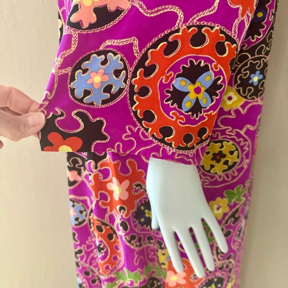 NATORI Vintage Silky Geometric Print Caftan Kaftan Nightgown Loungewear Retro M - Picture 12 of 15